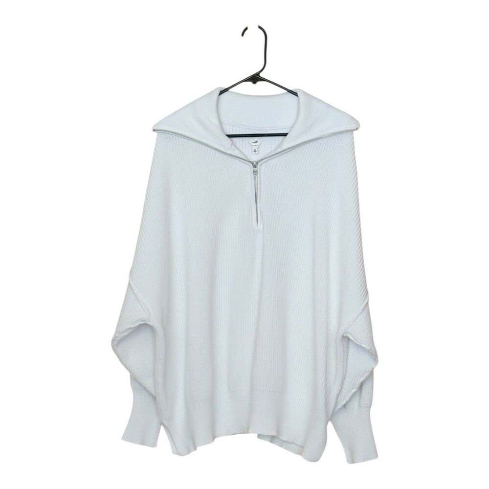Aerie Women’s Quarter Zip Beyond Sweater Oversized White Collared Knit Size XL